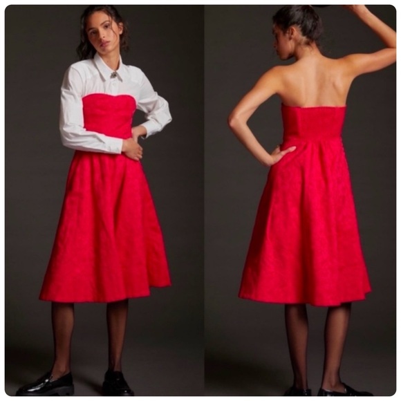 Anthropologie Dresses & Skirts - NWT Anthropologie Jacquard floral print Red Strapless Midi Dress size 12